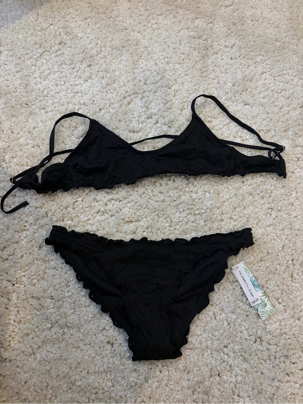 Celebrity Pink Black Scalloped Edge Bikini Set